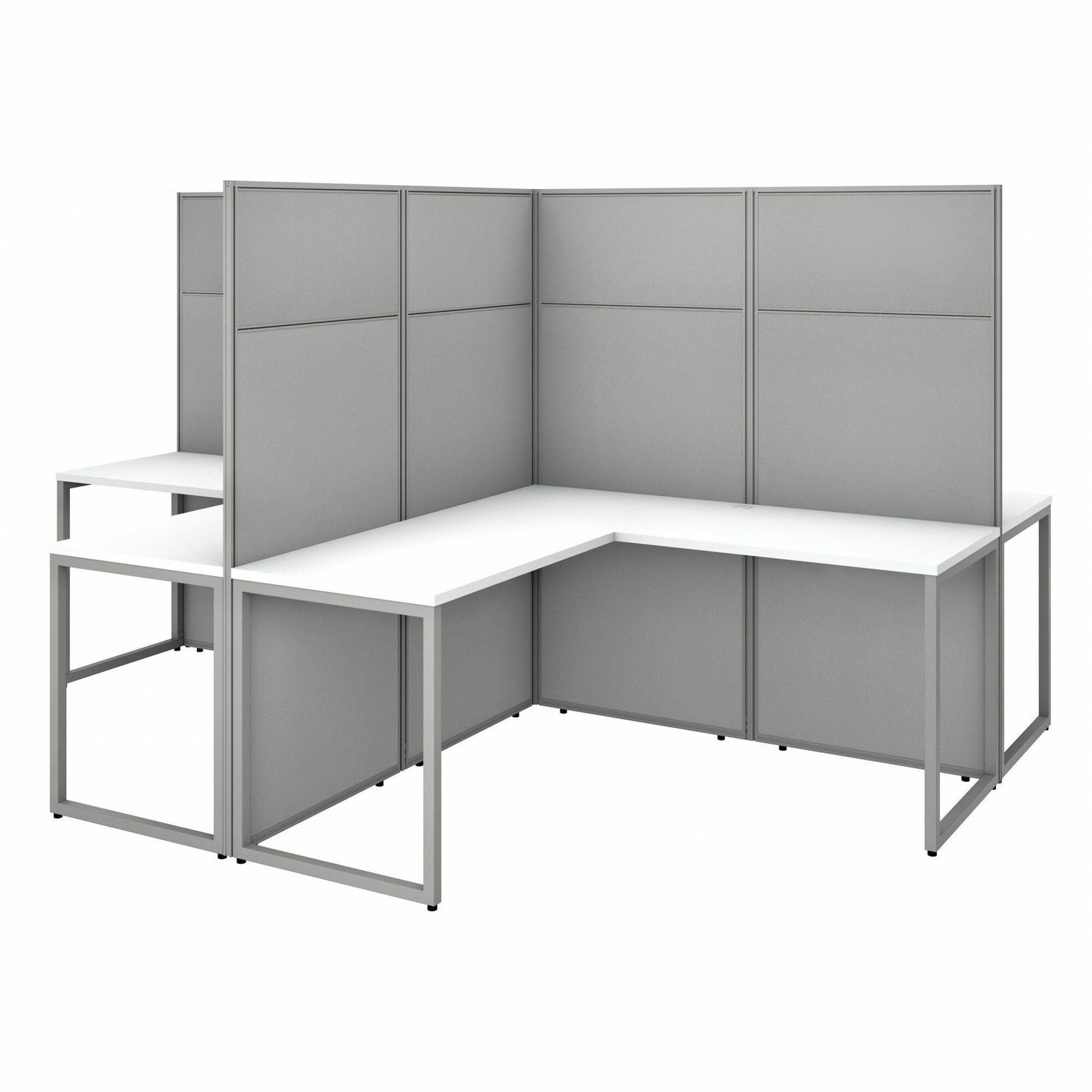 Bush Business Furniture Easy Office 60W 4 Person L Shaped Cubicle Desk Workstation with 66H Panels, Pure White/Silver Gray, Set of 4 Desks, 4 Returns, 4 Panels