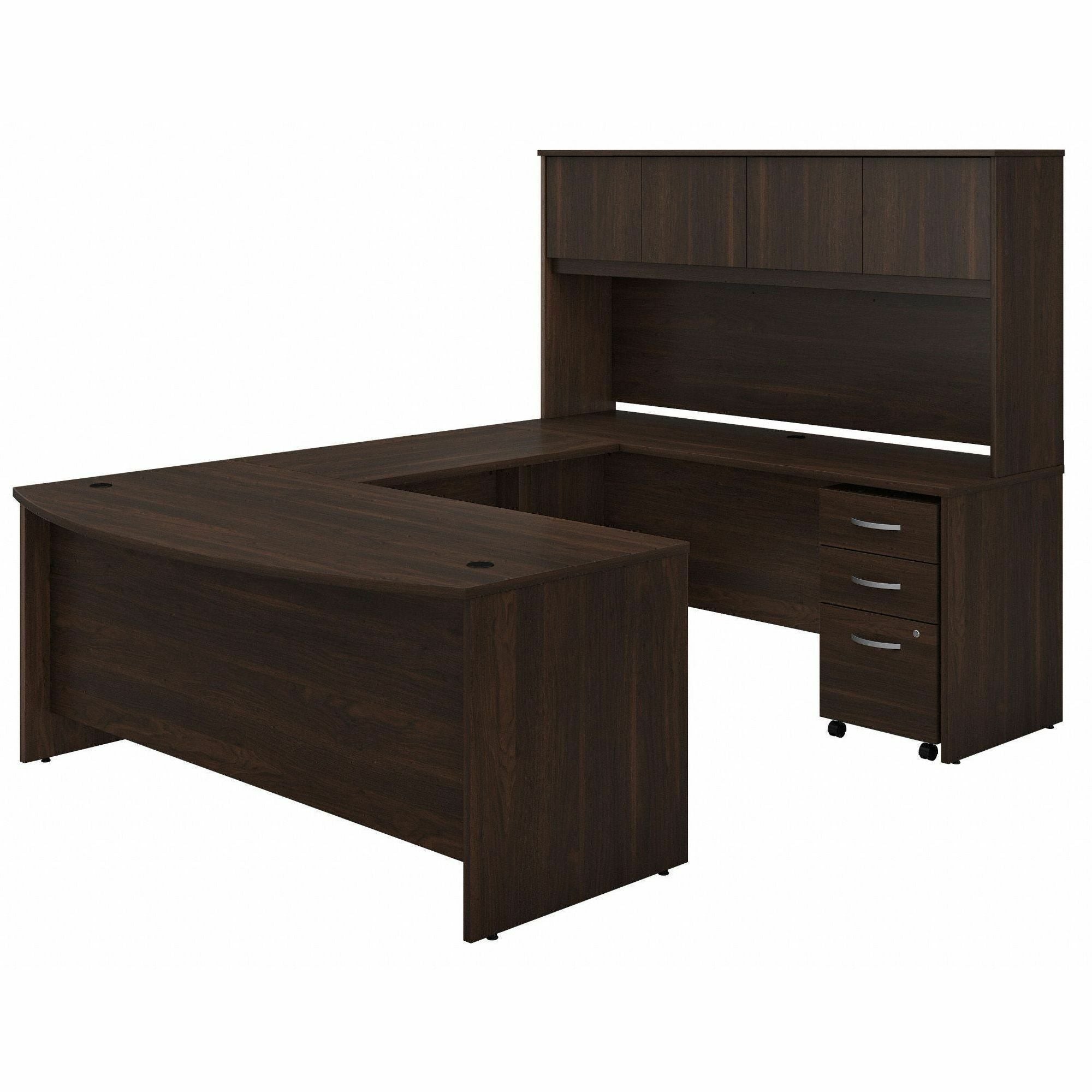 Bush Business Furniture Studio C 72W x 36D U Shaped Desk with Hutch and 3-Drawer Mobile File Cabinet, Black Walnut, 1 Each
