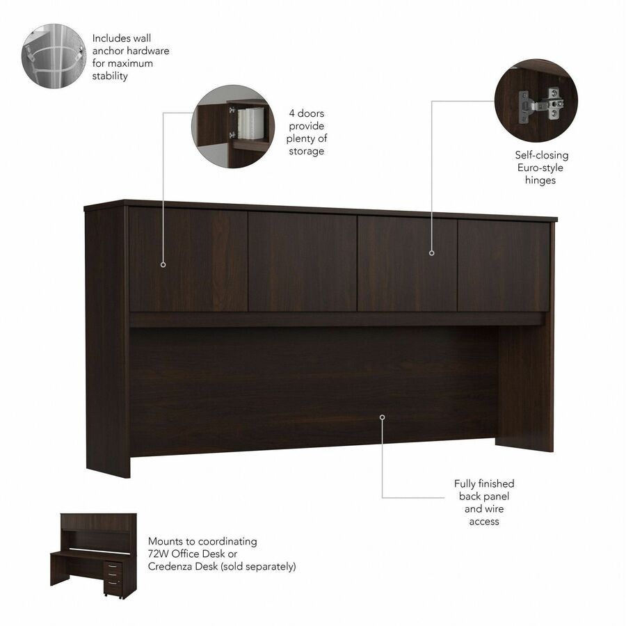 Bush Business Furniture Studio C 72W x 36D U Shaped Desk with Hutch and 3-Drawer Mobile File Cabinet, Black Walnut, 1 Each
