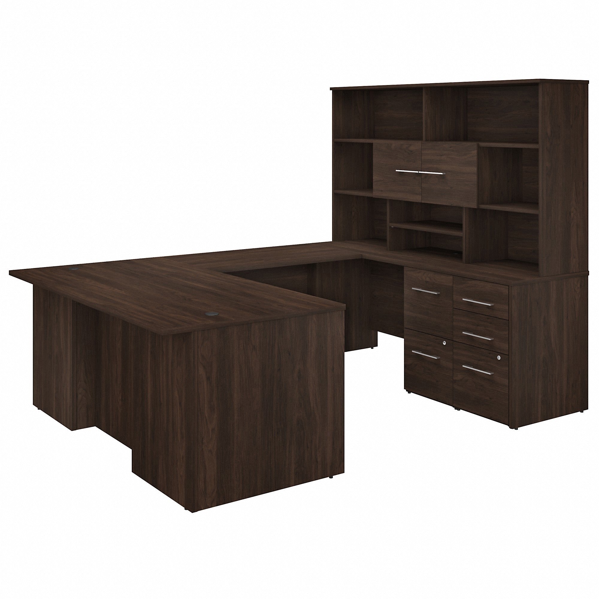 Bush Business Furniture Office 500 Black Walnut U-Shaped Desk with Hutch, 5 Drawers, Thermofused Laminate, 70.1" H x 71" W x 100.4" L, 1 Each