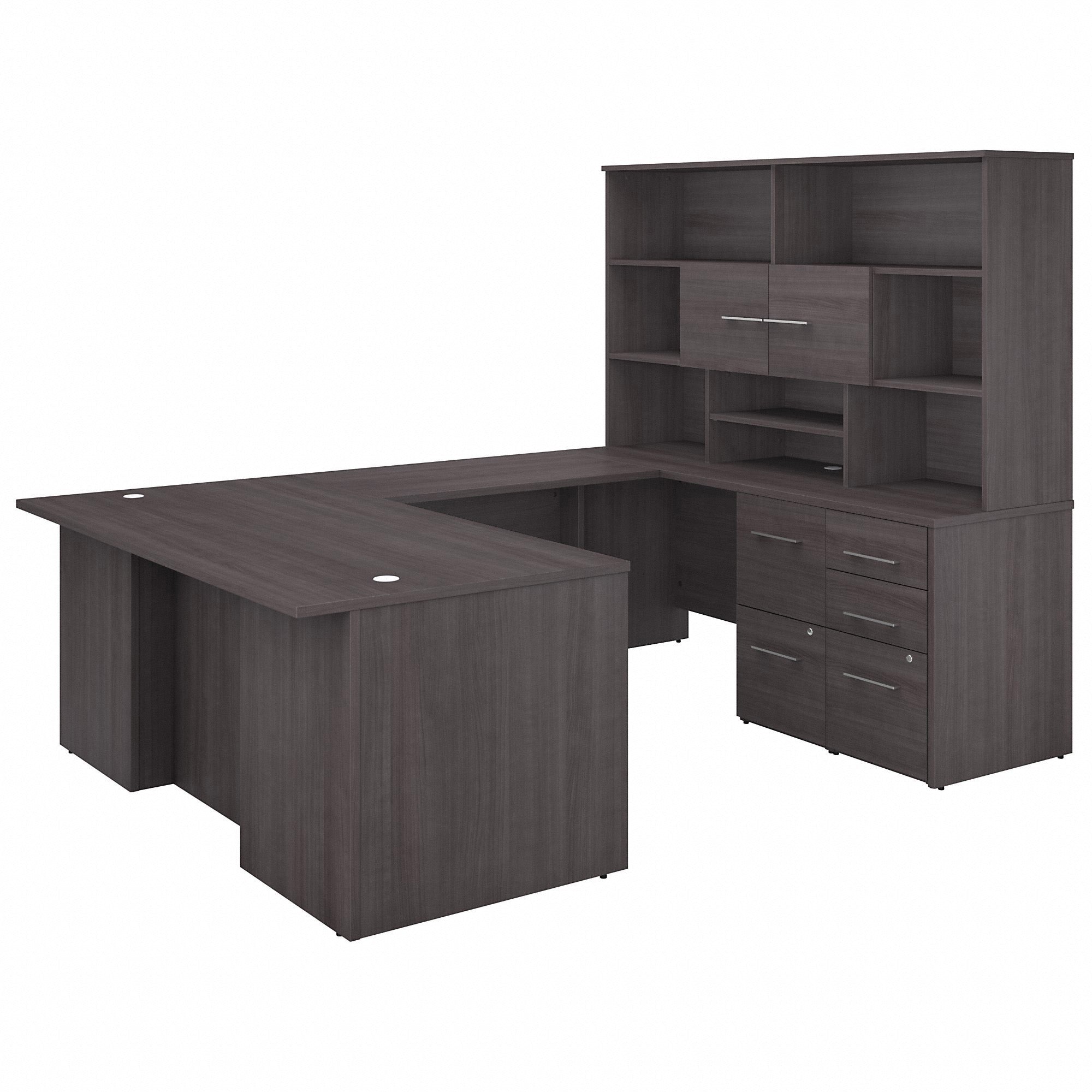 Bush Business Furniture Office 500 Storm Gray U-Shaped Desk Set, 70.1"H x 71"W x 100.4"L, 5 Drawers, Thermofused Laminate, Includes Hutch, 1 Each