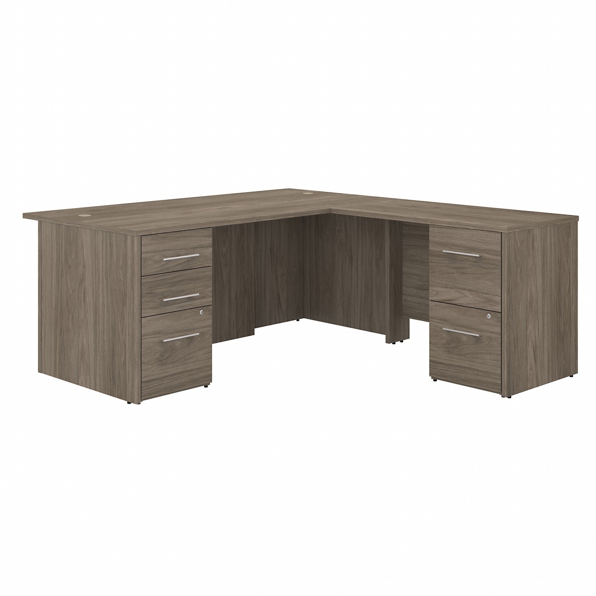 Bush Business Furniture Office 500 Black Walnut L-Shaped Desk, 29.8"H x 71"W x 77.1"L, 5 Drawers, Modern Hickory Thermofused Laminate, 1 Each