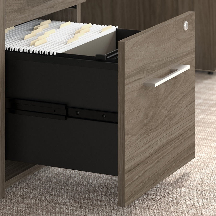 Bush Business Furniture Office 500 Black Walnut L-Shaped Desk, 29.8"H x 71"W x 77.1"L, 5 Drawers, Modern Hickory Thermofused Laminate, 1 Each
