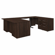 Bush Business Furniture Office 500 Black Walnut Desk Set, U-Shaped, Height Adjustable, 5 Drawers, 29.8"H x 71"W x 108.4"L, Includes 1 Executive Desk, 1 Credenza Desk, 1 Standing Desk Bridge, 1 3-Drawer and 1 2-Drawer File Cabinet