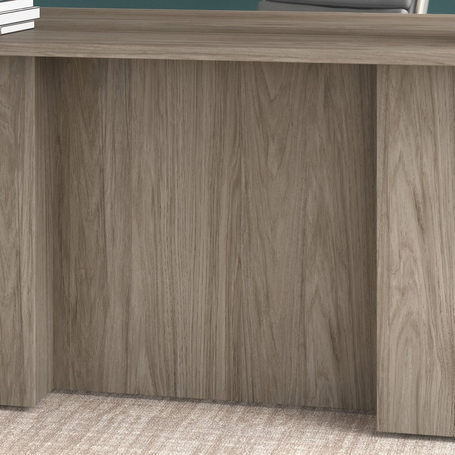 Bush Business Furniture Office 500 Collection Desk, U-shaped, 29.8"H x 71"W x 108.4"L, 5 Drawers, Modern Hickory Thermofused Laminate, Height Adjustable, Includes 1 Executive Desk, 1 Credenza, 1 Standing Desk Bridge, 2 File Cabinets, 1 Each