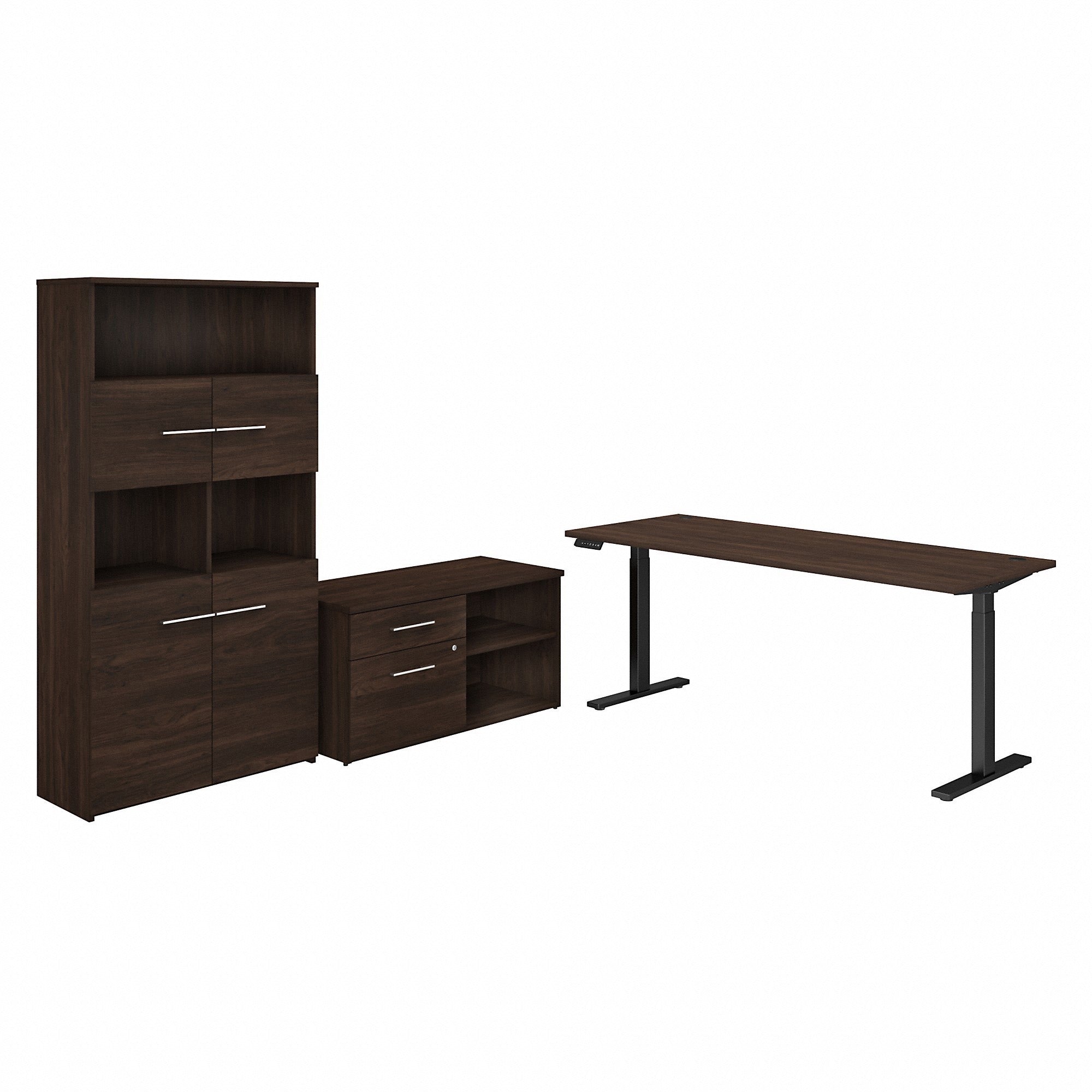 Bush Business Furniture Office 500 Black Walnut Desk Set, 70.1"H x 71"W x 29.4"L, 2 Drawers, 5 Shelves, Height Adjustable, Includes 1 Desk, 1 Storage Cabinet, 1 Bookcase, Black Walnut Finish, 1 Each