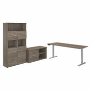 Bush Business Furniture Office 500 Collection Desk Set, Modern Hickory, Thermofused Laminate, 70.1"H x 71"W x 29.4"L, 2 Drawers, 5 Shelves, Includes 1 Desk, 1 Storage Cabinet, 1 Bookcase, 1 Each