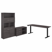 Bush Business Furniture Office 500 Storm Gray Desk Set, Includes 1 Height Adjustable Desk, 1 Low Storage Cabinet with 2 Drawers and 2 Shelves, 1 Five-Shelf Bookcase, 70.1"H x 71"W x 29.4"L, Storm Gray, 1 Each