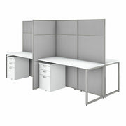 Bush Business Furniture Easy Office 60W 4 Person Cubicle Desk Set with 4 Desks, 4 Mobile File Cabinets, and 3 66"H Panels, Pure White/Silver Gray, 1 Each