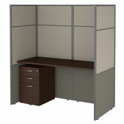 Bush Business Furniture Easy Office 60W Desk with 3-Drawer File Cabinet and 66H Closed Panels, Mocha Cherry, 1 Each
