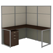 Bush Business Furniture Easy Office 60W L Shaped Cubicle Desk with 3-Drawer File Cabinet and Two 66H Panels, Mocha Cherry, 1 Each