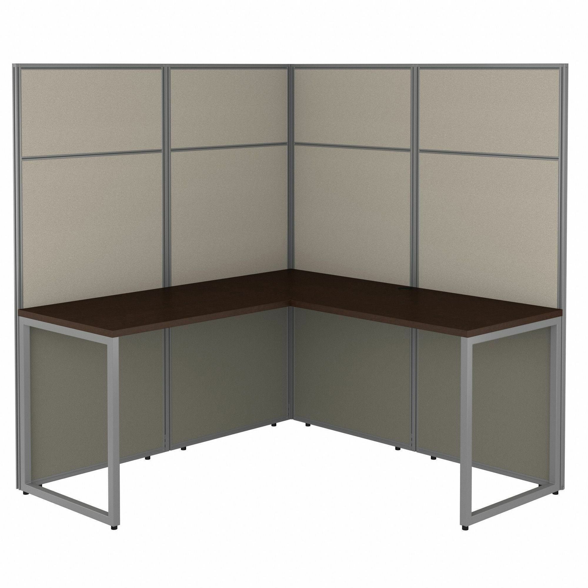 Bush Business Furniture Easy Office 60W L Shaped Cubicle Desk Workstation with 66H Panels, Mocha Cherry, 1 Each, includes 60"W x 24"D desk, 36"W x 24"D return, and 2 panels (60"W x 66"H)