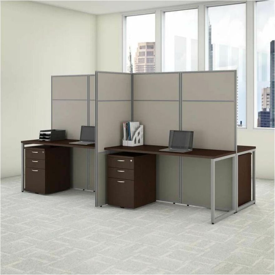 Bush Business Furniture Easy Office 60W 2 Person Cubicle Desk Set, 2 Desks, 2 File Cabinets, 2 66H Panels, Mocha Cherry, 1 Each