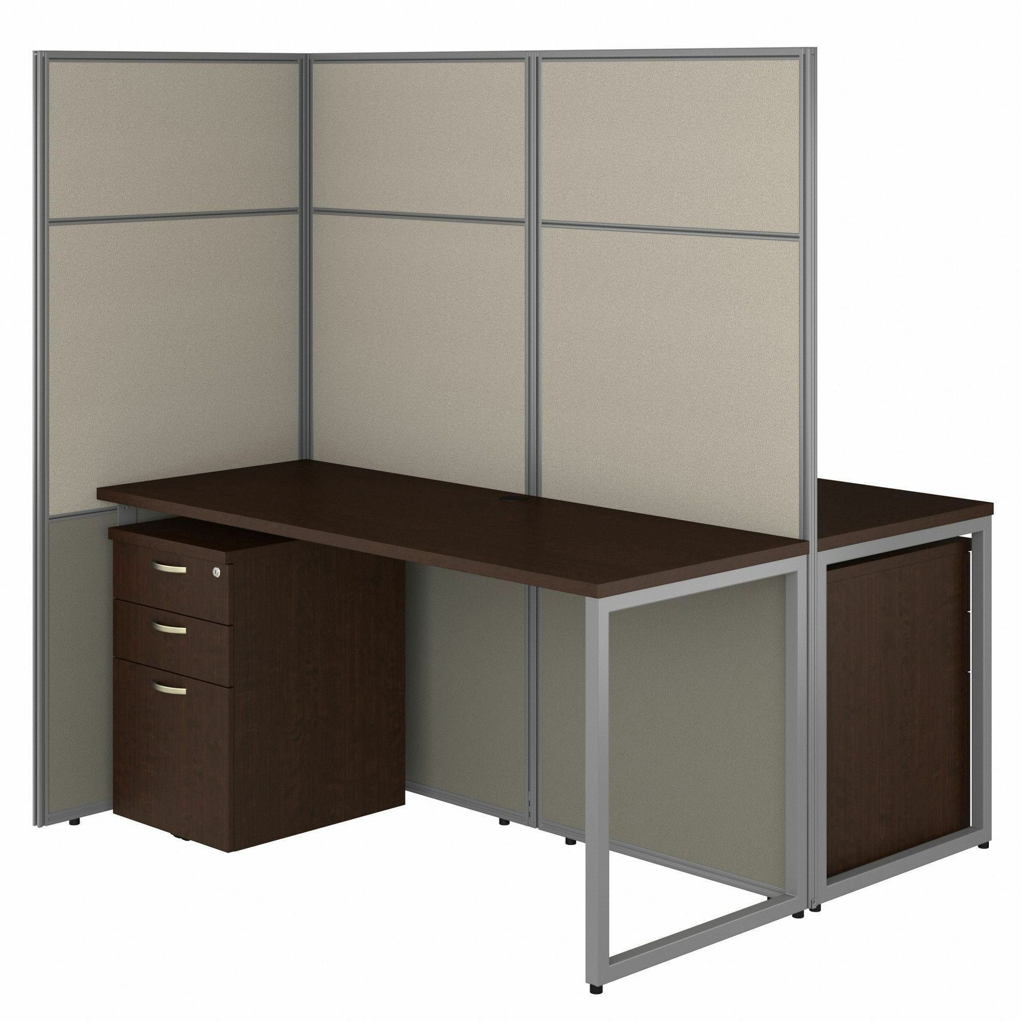 Bush Business Furniture Easy Office 60W 2 Person Cubicle Desk Set, 2 Desks, 2 File Cabinets, 2 66H Panels, Mocha Cherry, 1 Each