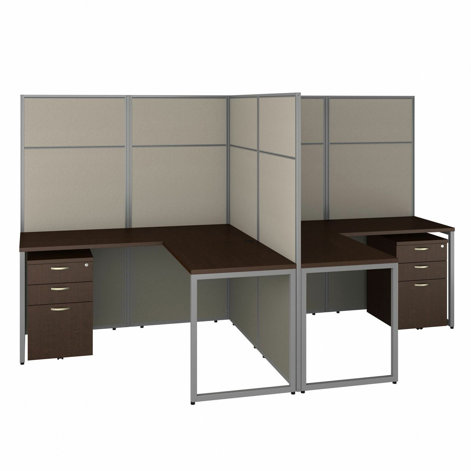 Bush Business Furniture Easy Office 60W 2 Person L Shaped Cubicle Desk with 6 Drawers, 66H Panels, Mocha Cherry, 1 Each