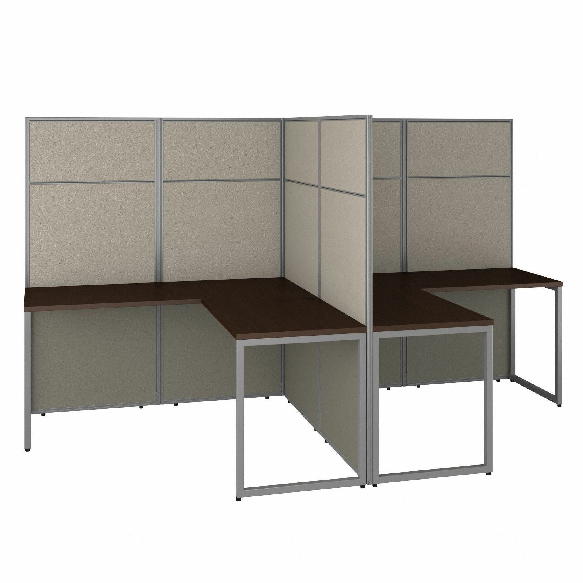 Bush Business Furniture Easy Office 60W 2 Person L Shaped Cubicle Desk Workstation with 66H Panels, Mocha Cherry, 1 Each, includes 2 desks, 2 returns, 3 panels with connectors, thermofused laminate, metal, fabric