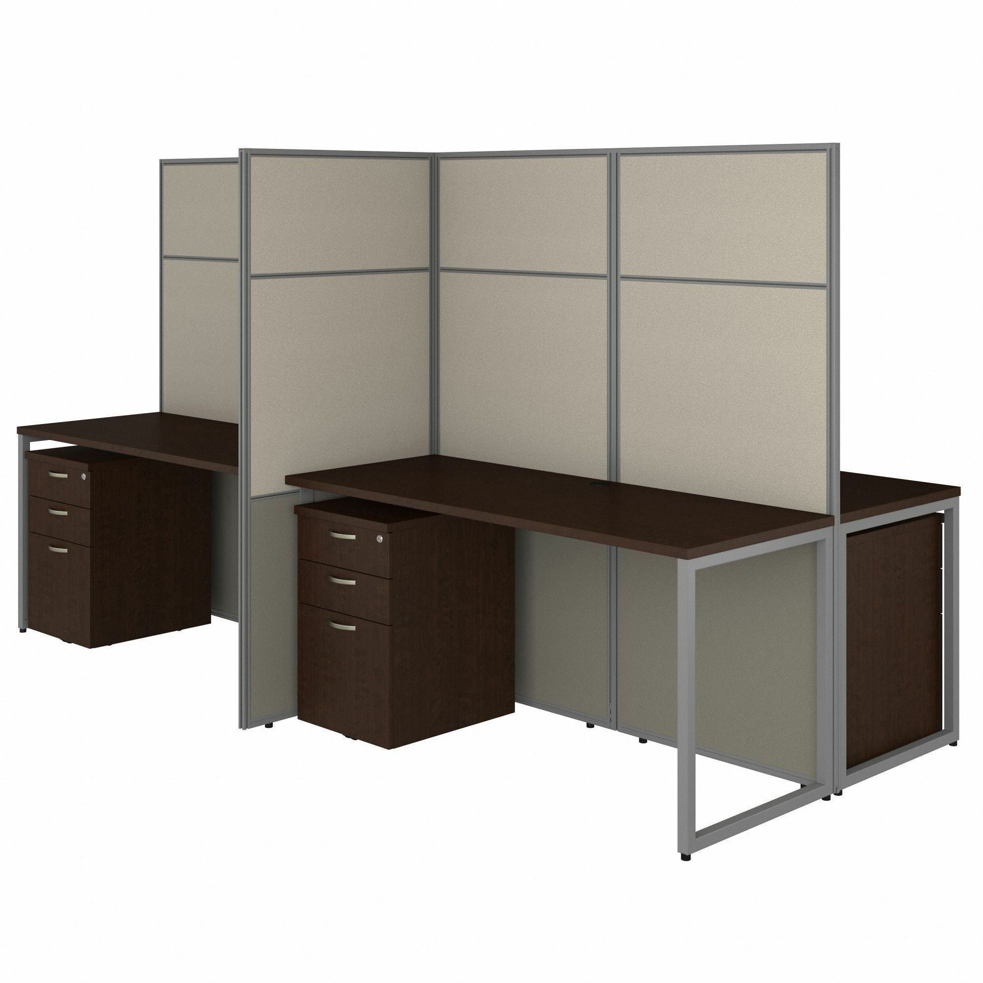 Bush Business Furniture Easy Office 60W 4 Person Cubicle Desk Set with 4 Desks, 3 Panels, and 4 Mobile File Cabinets, Mocha Cherry Finish, 1 Each