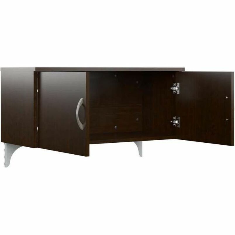 Bush Business Furniture Easy Office 4 Person L Shaped Cubicle Desk Set, 60"W Desks, 36"W Returns, 66"H Panels, 12 Drawers, Mocha Cherry, Includes 4 Mobile File Cabinets