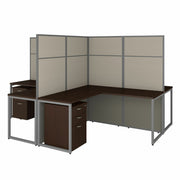 Bush Business Furniture Easy Office 4 Person L Shaped Cubicle Desk Set, 60"W Desks, 36"W Returns, 66"H Panels, 12 Drawers, Mocha Cherry, Includes 4 Mobile File Cabinets