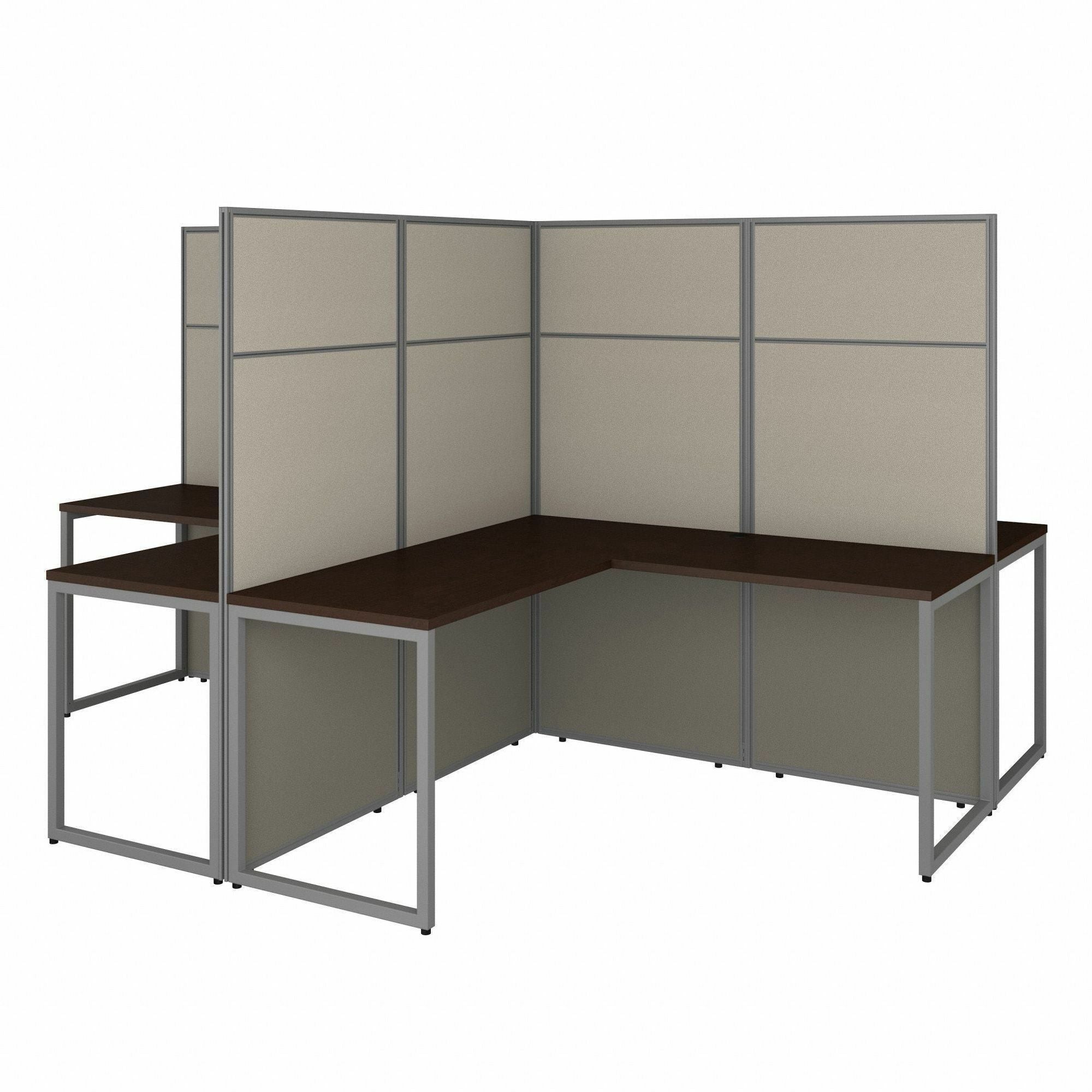 Bush Business Furniture Easy Office 60W 4 Person L Shaped Cubicle Desk Workstation with 66H Panels, Mocha Cherry, includes 4 desks, 4 returns, and 4 cubicle panels