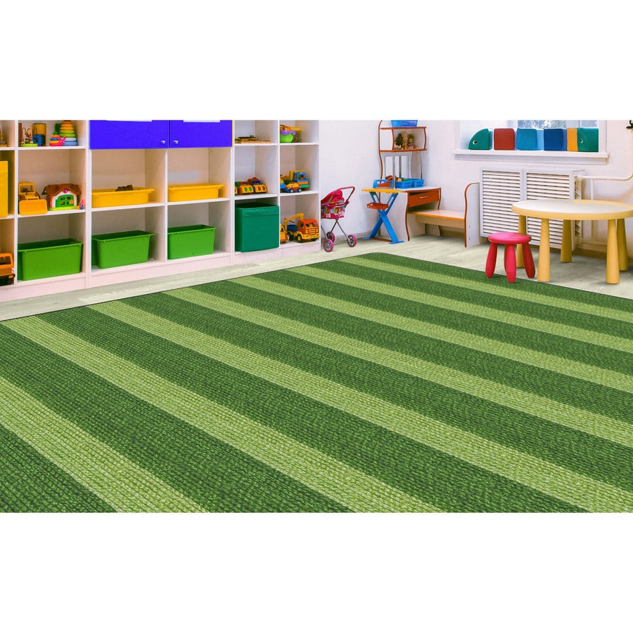 Flagship Carpets Basketweave Stripes Classroom Rug, Rectangle, Green, Nylon, 10.60 ft x 13.20 ft, 1 Each