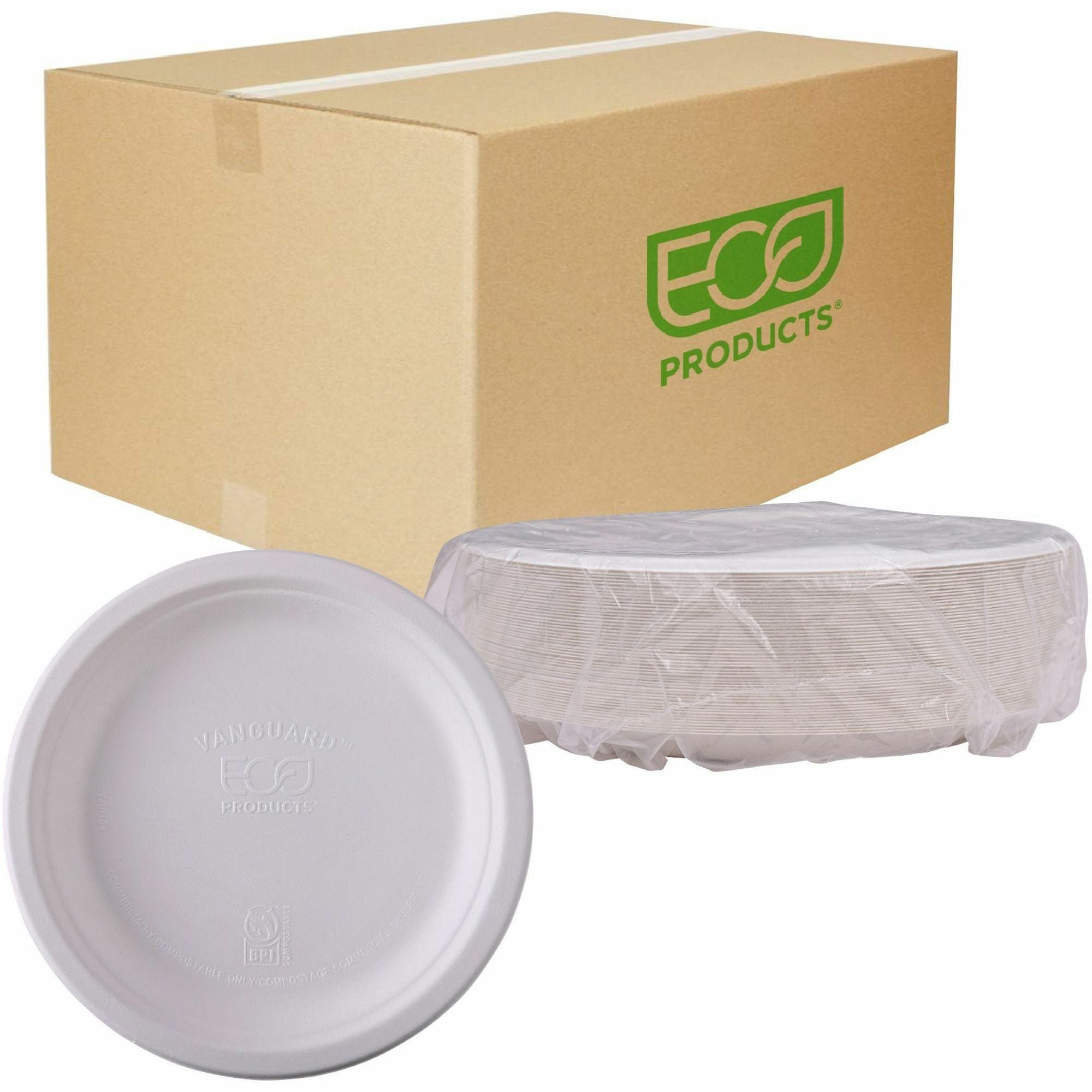 Breakroom - Disposable - Microwave Safe - 9" Diameter - White - Sugarcane Fiber Body - 500 / Carton