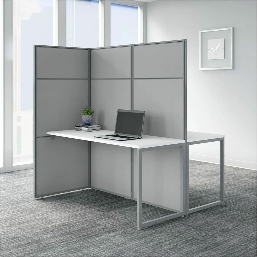 Bush Business Furniture Easy Office 60W 2 Person Cubicle Desk Workstation with 66H Panels, Pure White/Silver Gray, includes 2 desks (60"W x 24"D) and 2 panels (66"H x 60"W), 1 set