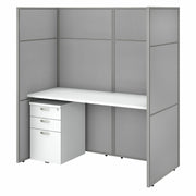 Bush Business Furniture Easy Office 60W Cubicle Desk with 3-Drawer File Cabinet and 66H Closed Panels, Pure White/Silver Gray, 1 Each