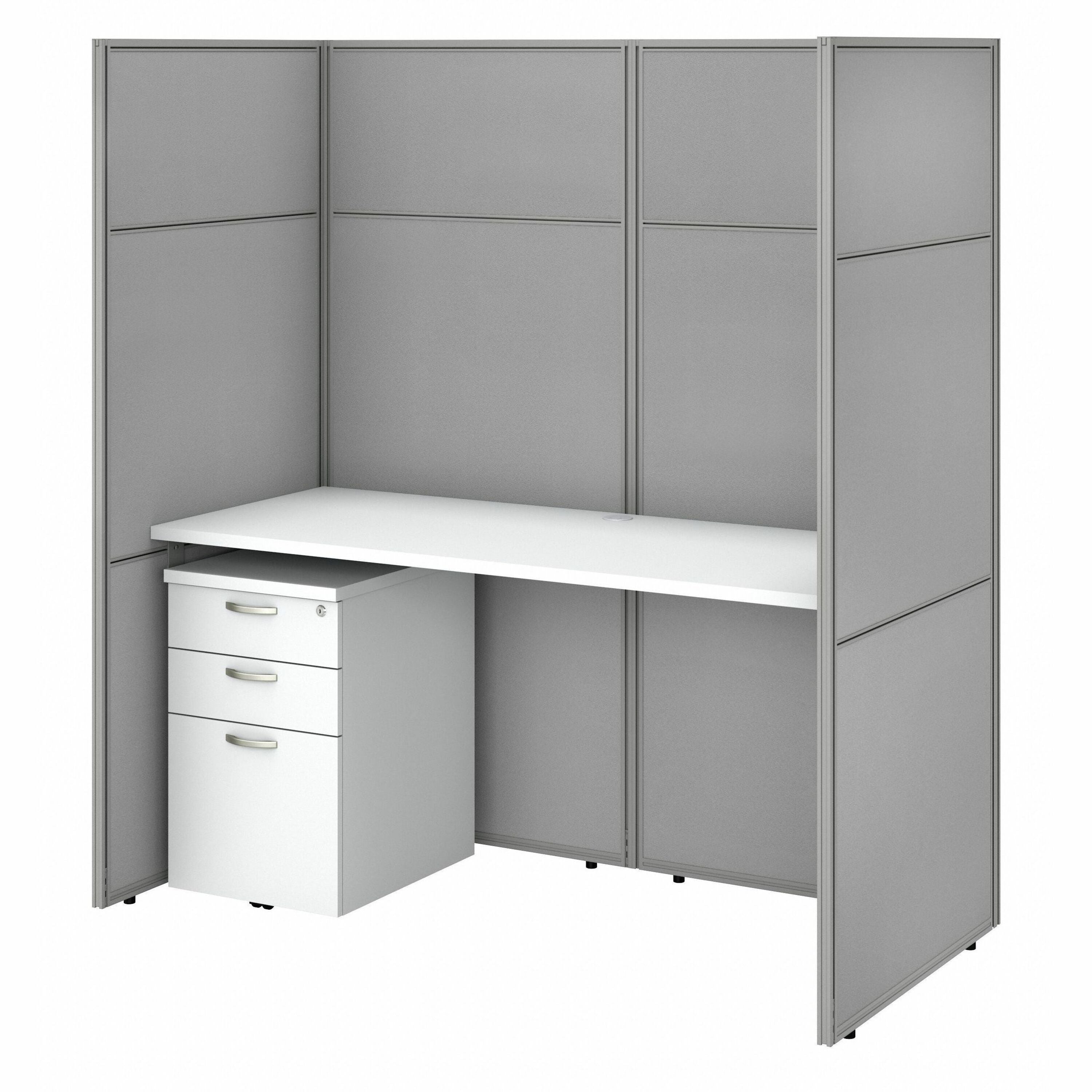 Bush Business Furniture Easy Office 60W Cubicle Desk with 3-Drawer File Cabinet and 66H Closed Panels, Pure White/Silver Gray, 1 Each