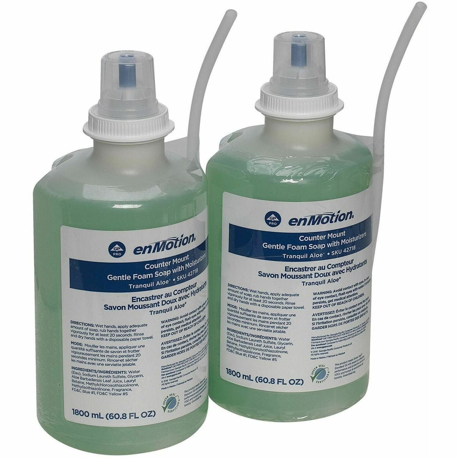 enMotion Gentle Foam Soap Refills, Tranquil Aloe Scent, 1.90 Quart Bottles, Green, Moisturizing, Rich Lather, pH Balanced, 2 per Carton