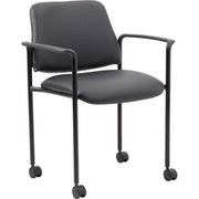 Boss Diamond Stacking Chair, Black Vinyl, Tubular Steel Frame, Four-Legged Base with Armrests and Casters, 1 Each