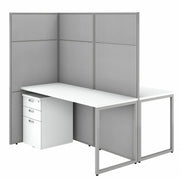Bush Business Furniture Easy Office 2 Person Cubicle Desk Set, 2 Desks (60"W x 24"D), 2 File Cabinets, 2 Panels (66"H x 60"W), Pure White/Silver Gray, 1 Set