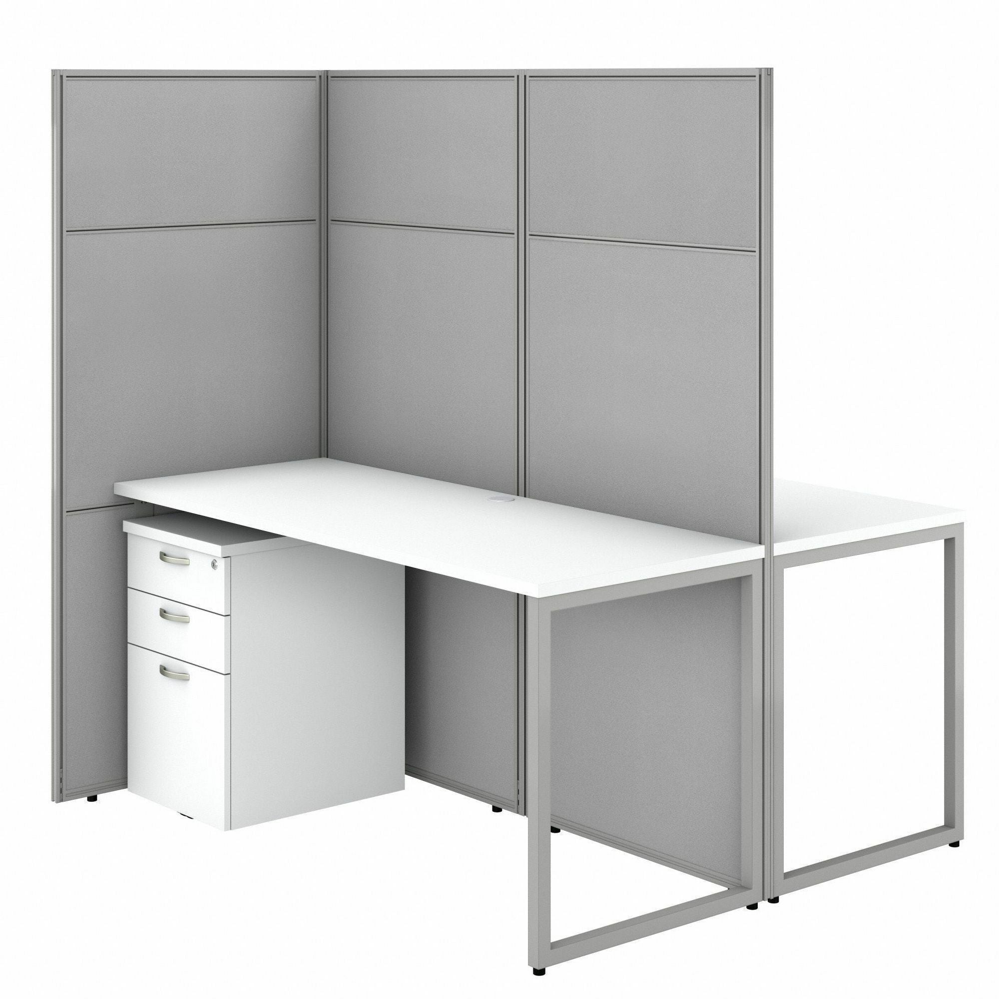 Bush Business Furniture Easy Office 2 Person Cubicle Desk Set, 2 Desks (60"W x 24"D), 2 File Cabinets, 2 Panels (66"H x 60"W), Pure White/Silver Gray, 1 Set