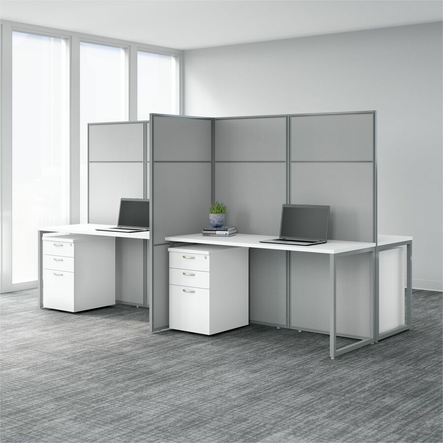 Bush Business Furniture Easy Office 2 Person Cubicle Desk Set, 2 Desks (60"W x 24"D), 2 File Cabinets, 2 Panels (66"H x 60"W), Pure White/Silver Gray, 1 Set