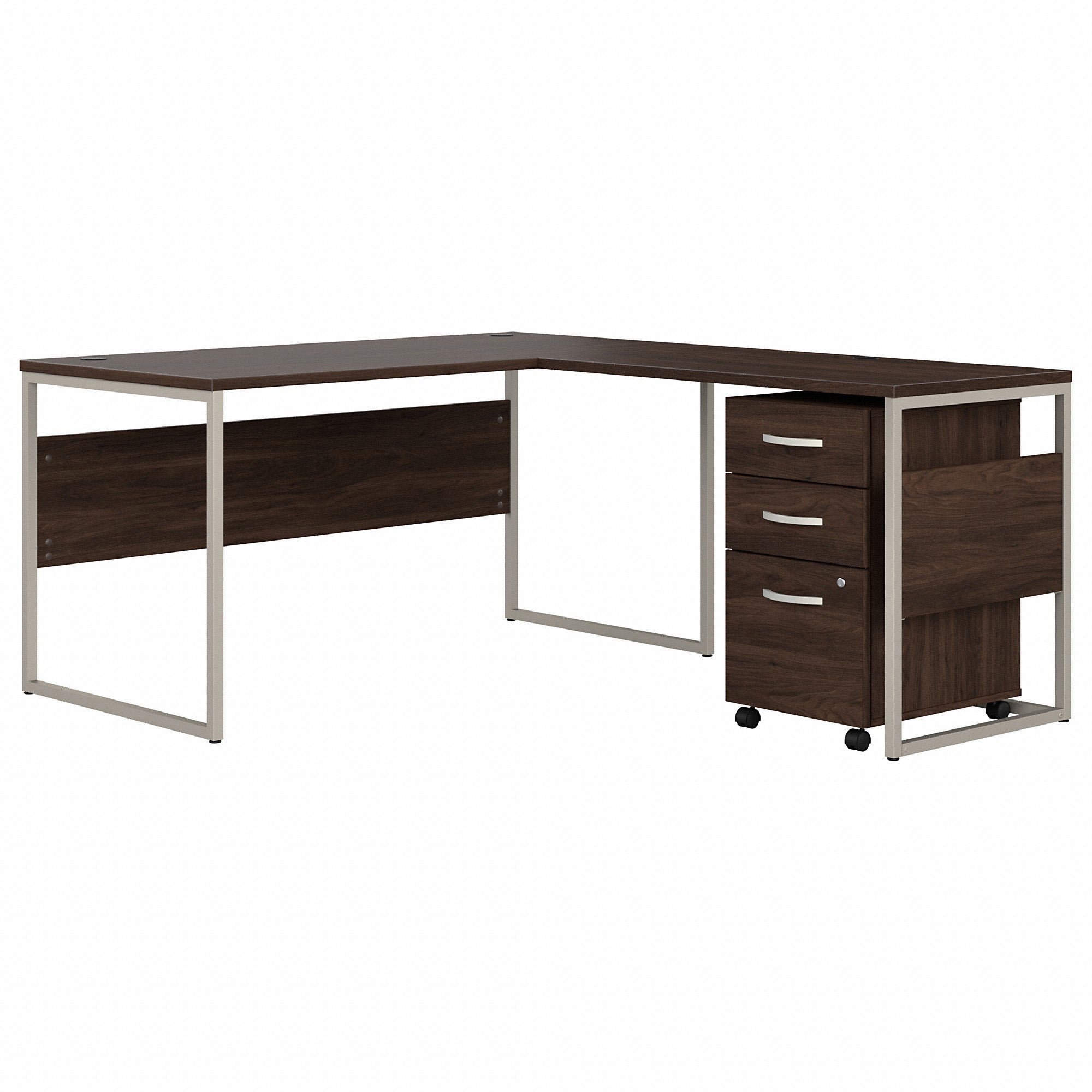 Bush Business Furniture Hybrid Collection L-Shaped Desk with 3 Drawers, Black Walnut Finish, 29.9"H x 59.5"W x 71.3"L, 1 Each