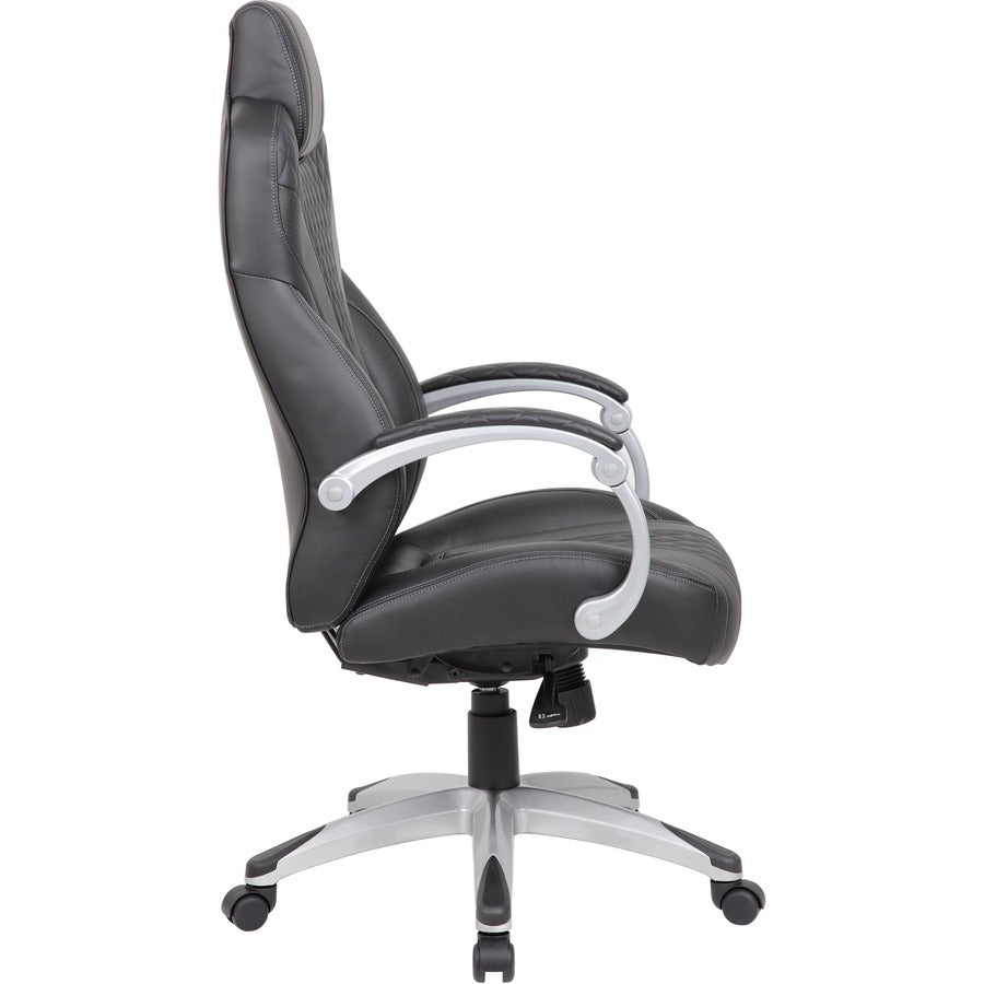 Boss Hinged Arm Executive Chair, Black Vinyl Seat and Back, 5-Star Base, Armrest, Adjustable Seat Height, Lockable Tilt, Dual Wheel Casters, 1 Each