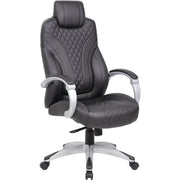 Boss Hinged Arm Executive Chair, Black Vinyl Seat and Back, 5-Star Base, Armrest, Adjustable Seat Height, Lockable Tilt, Dual Wheel Casters, 1 Each