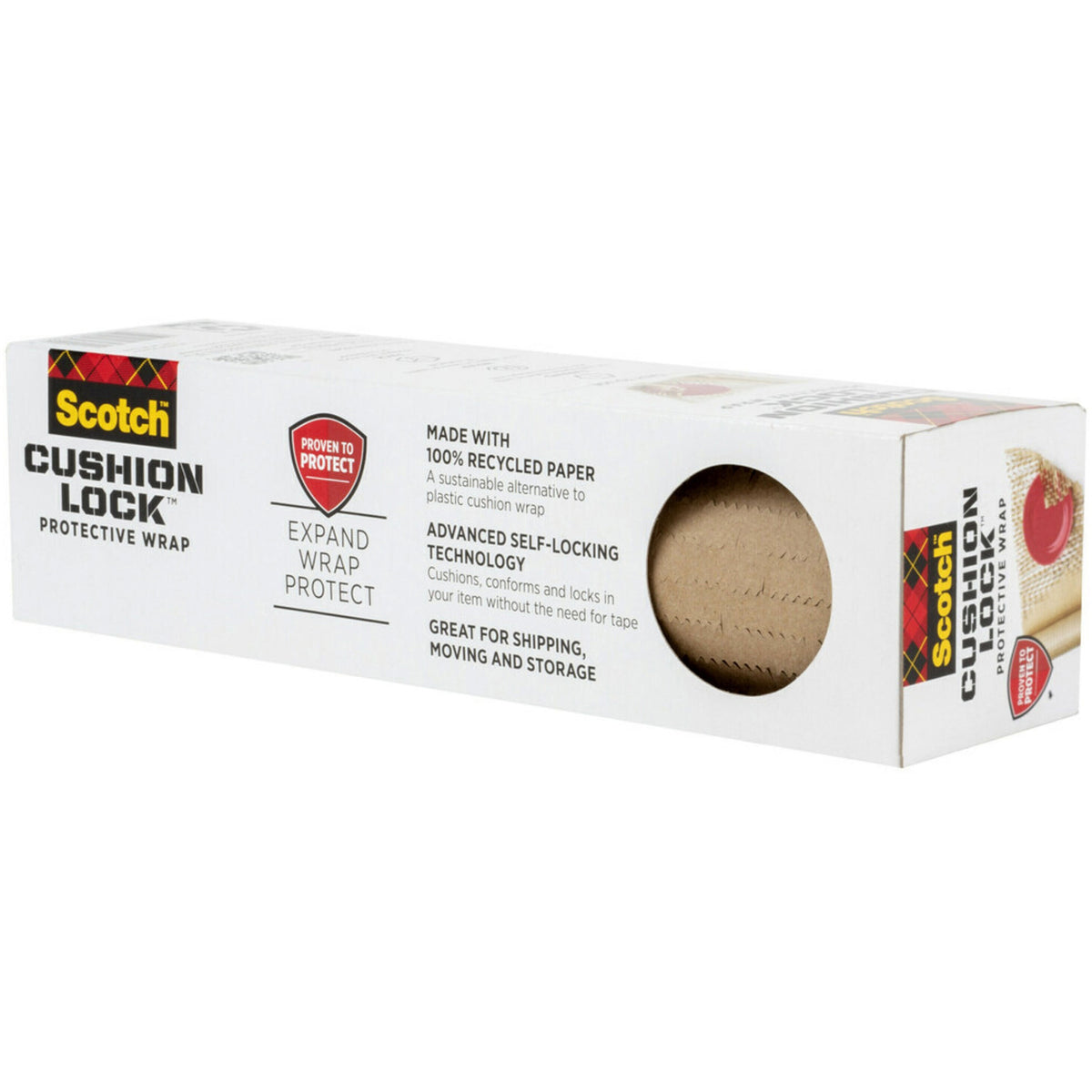 Scotch Cushion Lock Protective Wrap, 30 ft x 12.38", 26 lb Basis Weight, Brown, Paper, 1 Roll