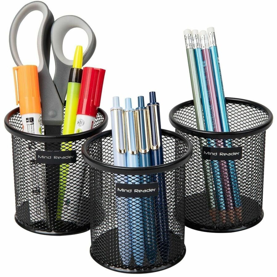 3.8" Height x 3.5" Width - Metal Mesh - Black - Sturdy, Durable, Lightweight, Portable - 3 / Pack