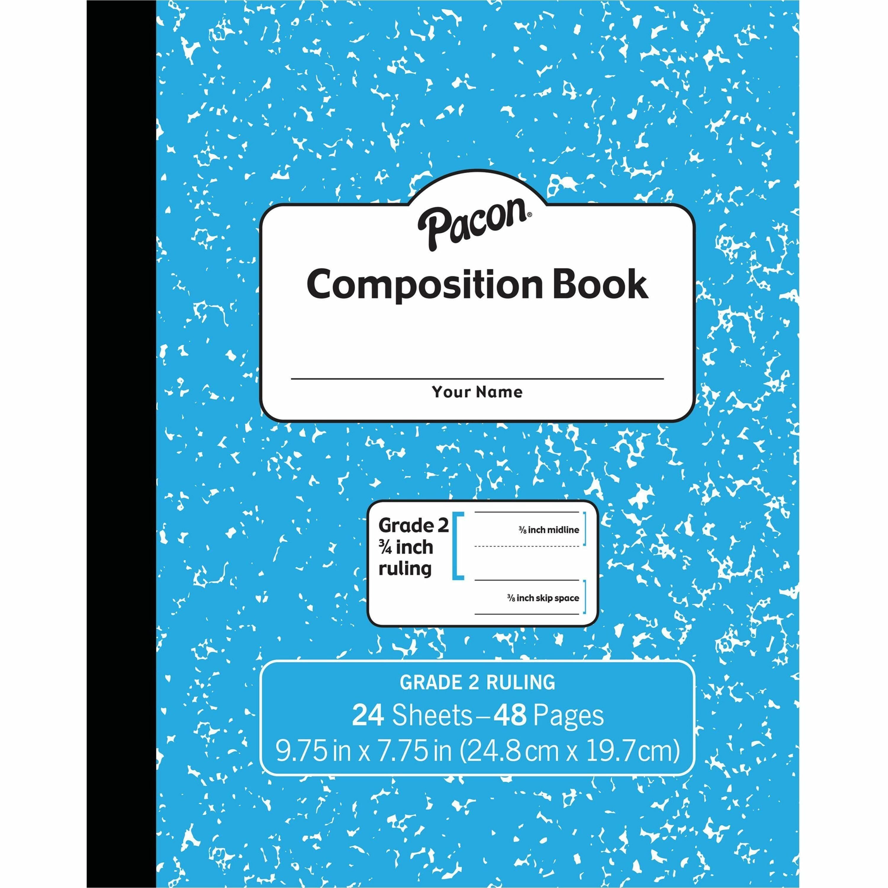 Pacon Composition Book, 24 Sheets, 48 Pages, 9.8" x 7.5", Blue Marble Durable Soft Cover, 1 Each