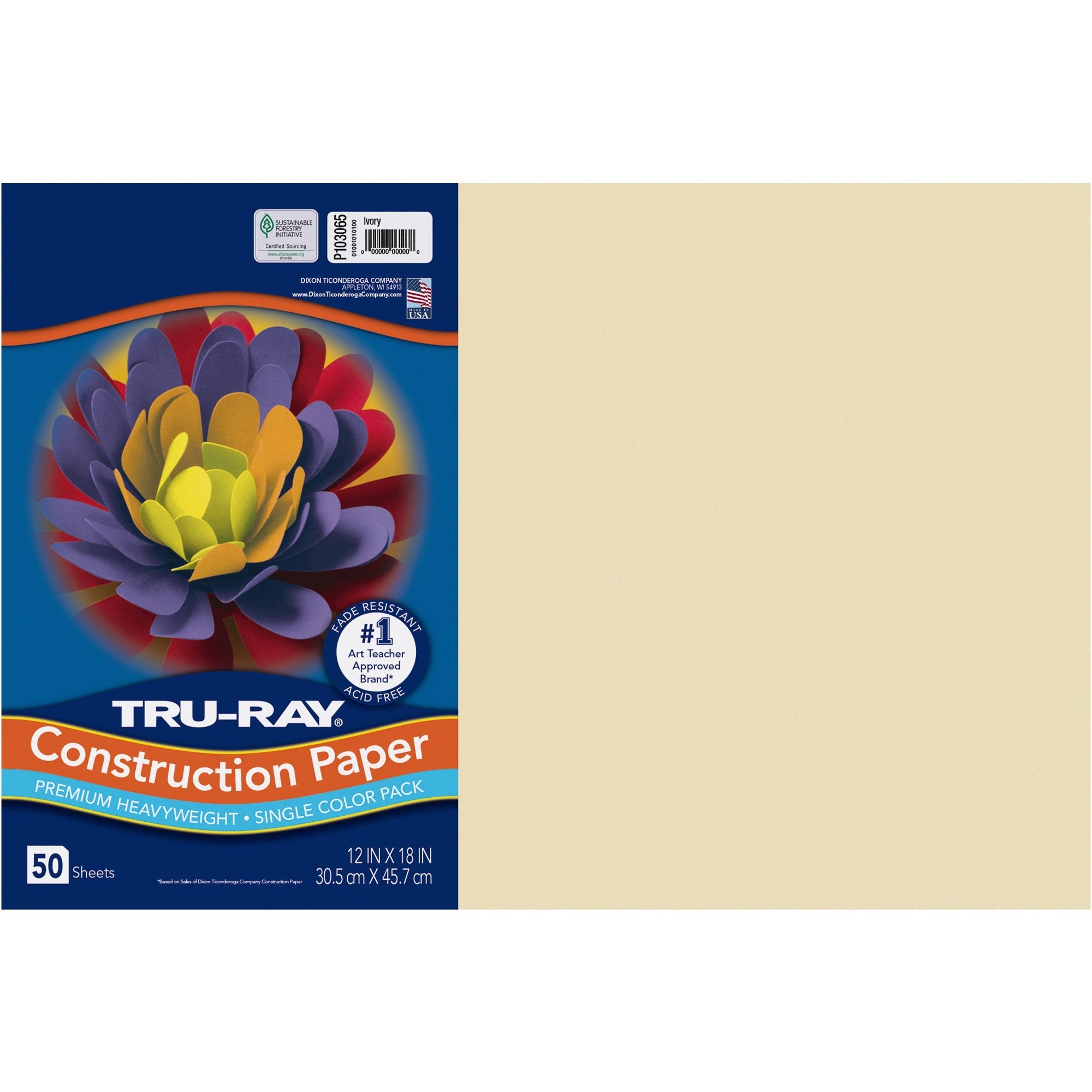 Tru-Ray Construction Paper, 12" x 18", 76 lb, Ivory, Fiber/Sulphite, 50 Sheets per Pack