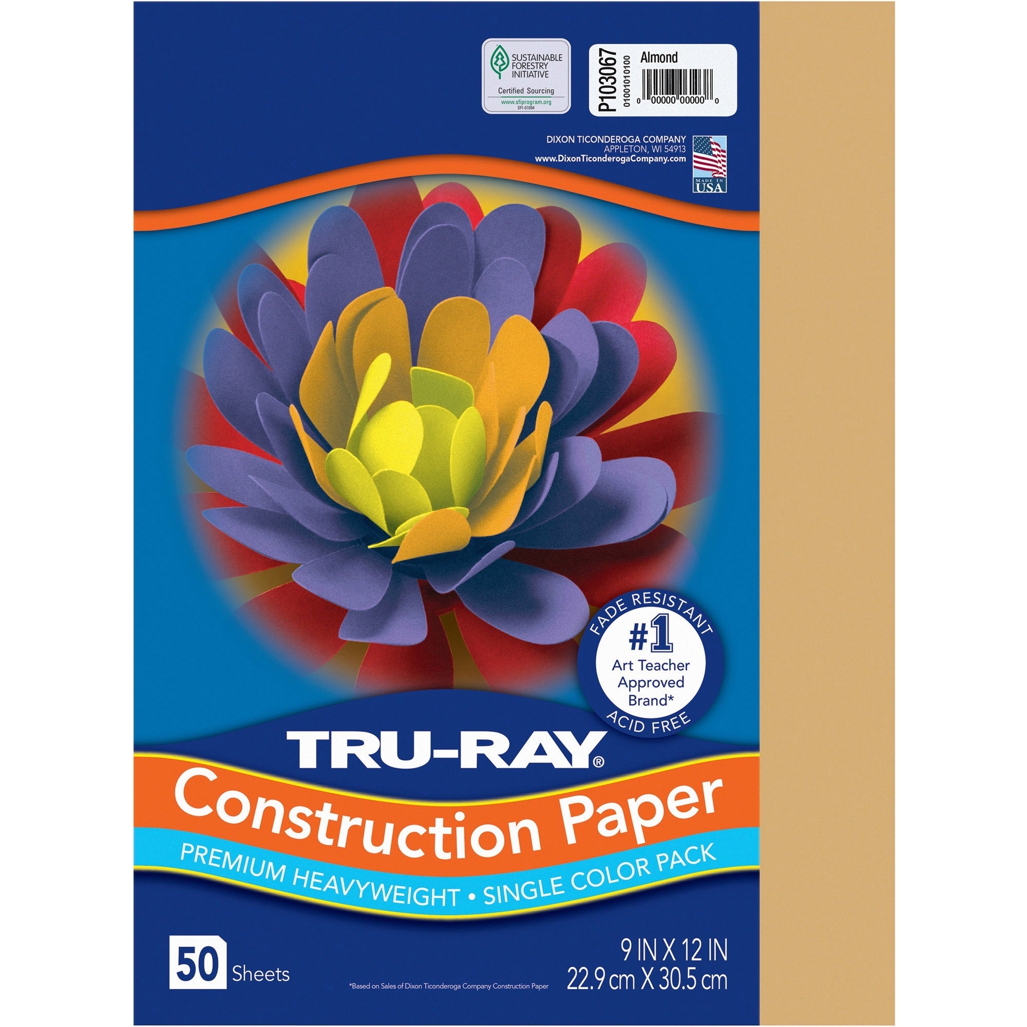 Tru-Ray Construction Paper, Almond, 9" x 12", 76 lb, Heavyweight, Acid-Free, Fade Resistant, Recyclable, 50 Sheets per Pack