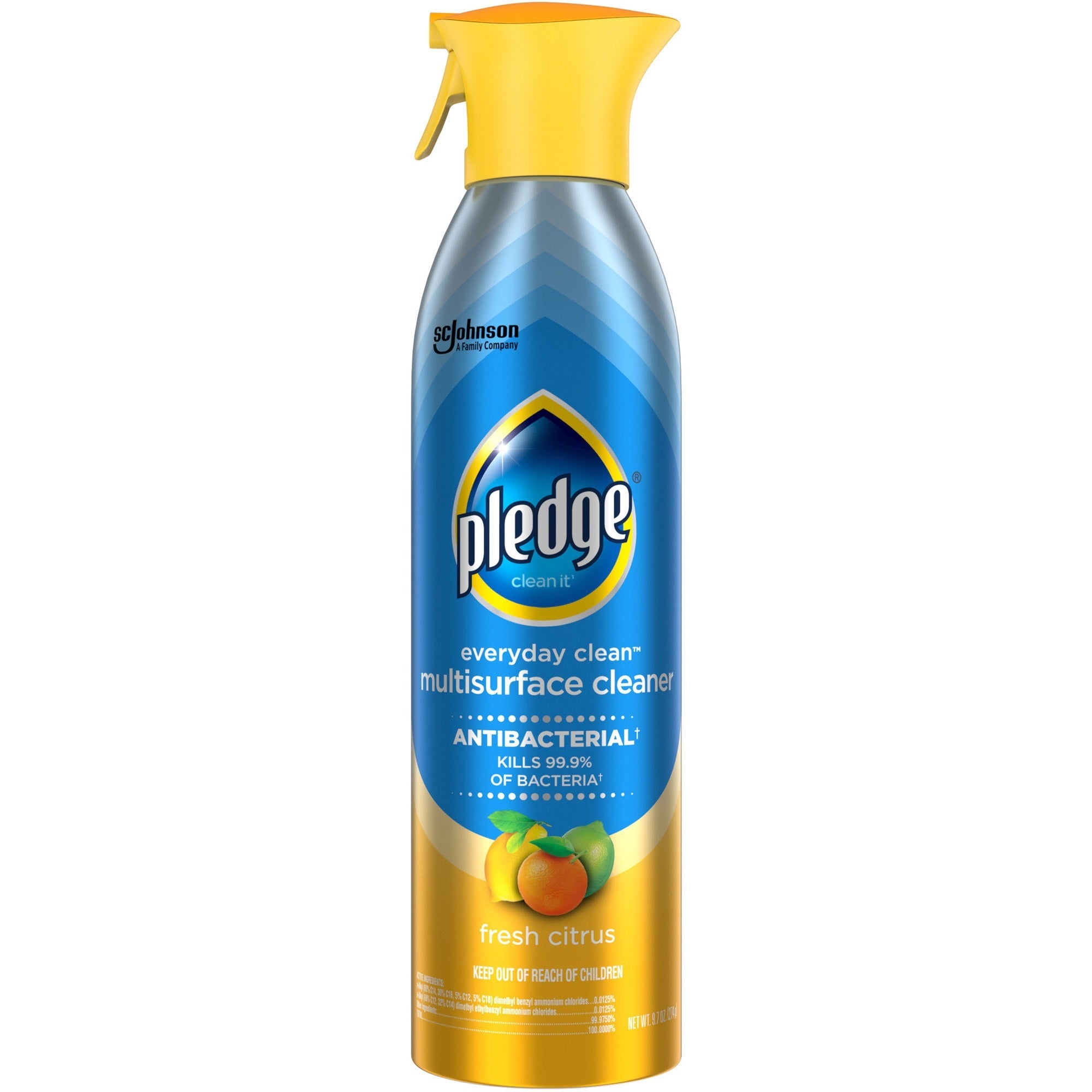 Pledge Everyday Clean Antibacterial Multisurface Cleaner, Fresh Citrus Scent, 9.7 fl oz, Blue, Residue-free, 1 Each
