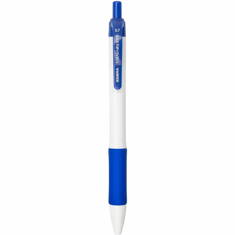 Zebra SARASA dry X20+ Gel Retractable Pen, 0.7 mm Medium Point, Blue Ink, White Plastic Barrel, Soft Latex Grip, Quick-Drying, 1 Dozen