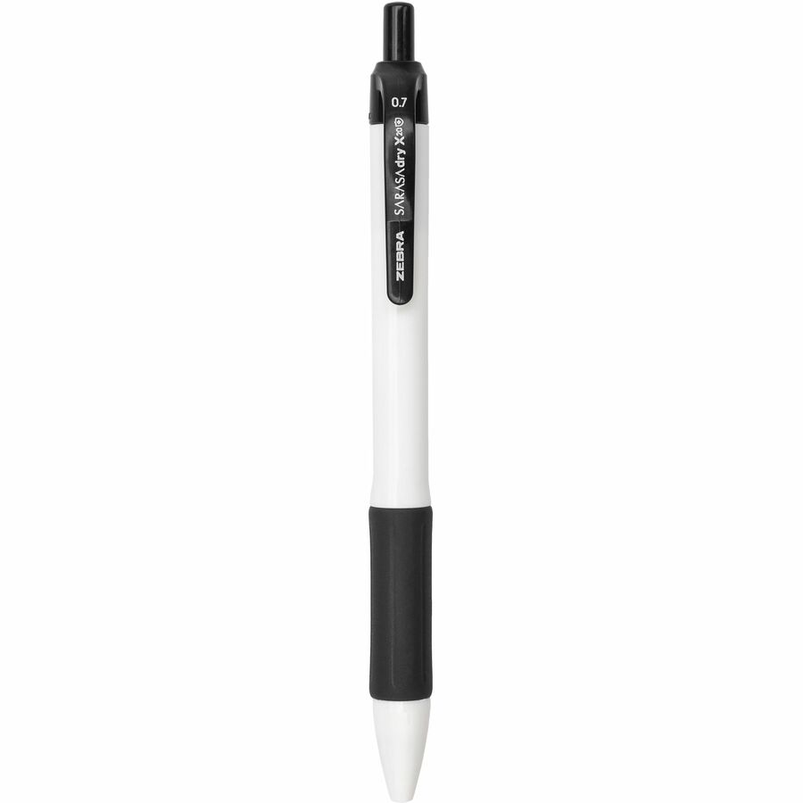 Zebra SARASA dry X20+ Gel Retractable Pen, 0.7 mm Medium Conical Point, Black Ink, White Plastic Barrel, Soft Latex Grip, Quick-Drying, 1 Dozen