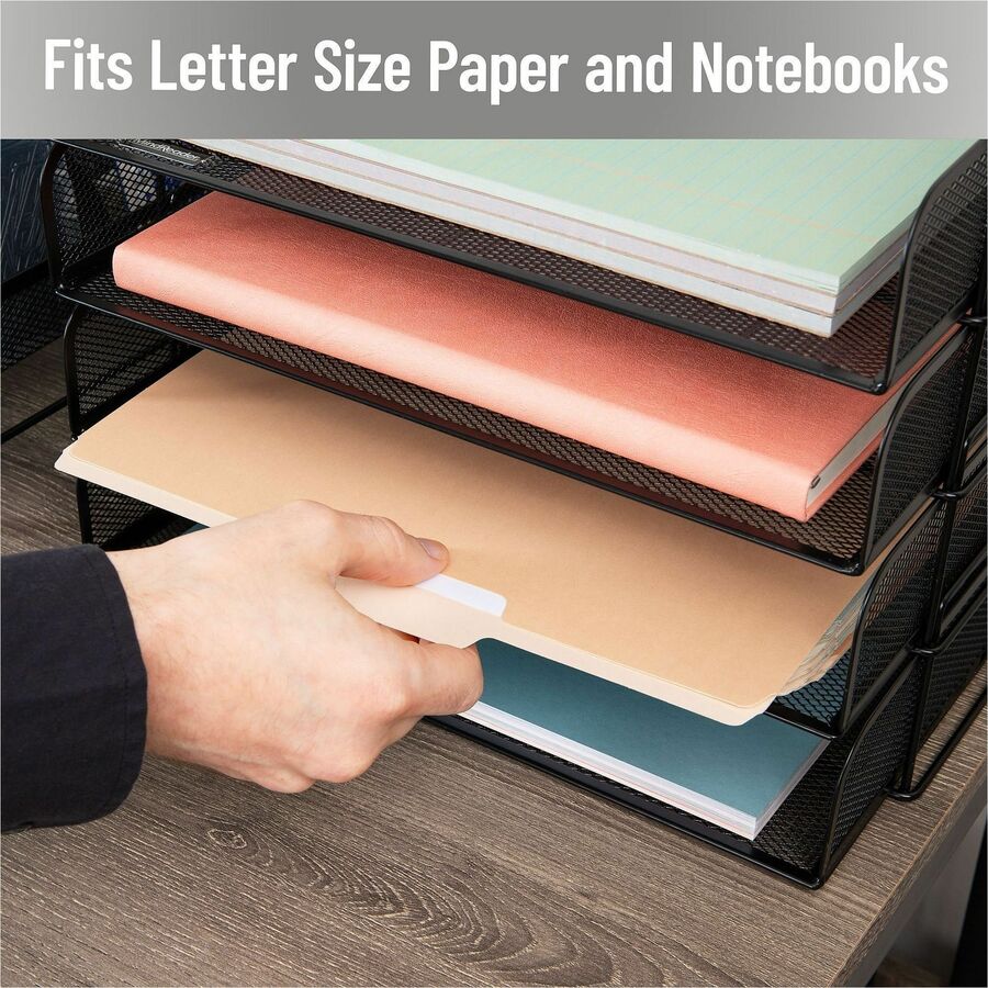 Mind Reader Tiered Stackable Paper Trays, 4 Tiers, 11.25" H x 9.75" W x 13.25" D, Black, Metal Steel Mesh, 1 Each