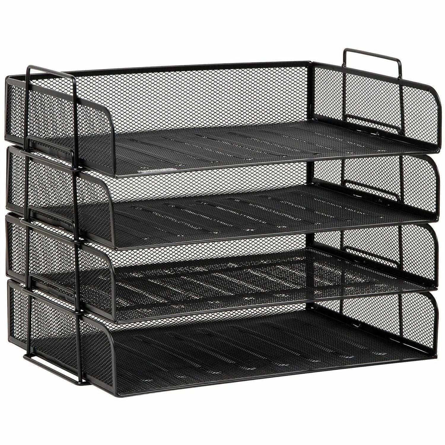 Mind Reader Tiered Stackable Paper Trays, 4 Tiers, 11.25" H x 9.75" W x 13.25" D, Black, Metal Steel Mesh, 1 Each