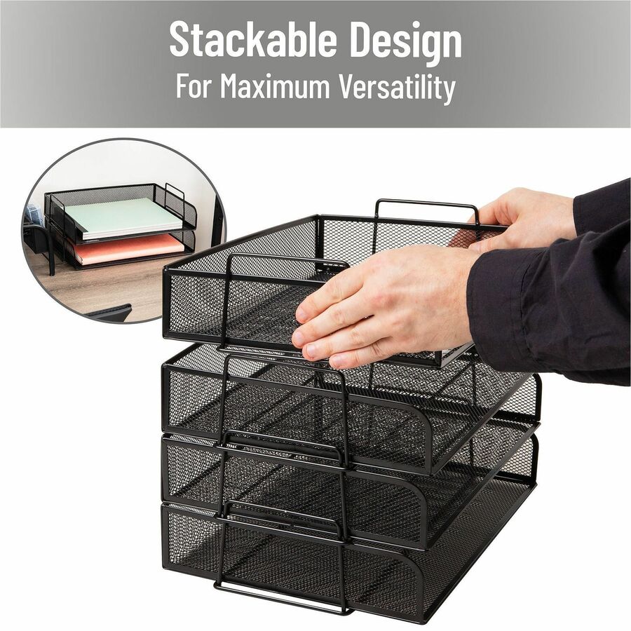 Mind Reader Tiered Stackable Paper Trays, 4 Tiers, 11.25" H x 9.75" W x 13.25" D, Black, Metal Steel Mesh, 1 Each