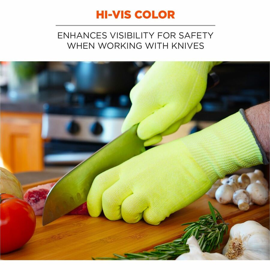 Ergodyne 7040 Cut-Resistant Food-Grade Gloves, XXL, 6.50" Length, Lime, HPPE Fiber, ANSI A4, EN388 Level 5, Breathable, Lightweight, High Visibility, 2 Pairs