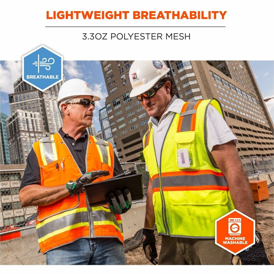 Ergodyne 8246Z 2-Tone High-Visibility Safety Vest, 3X-Large, Zipper Closure, 6 Pockets, Polyester Mesh, Orange, Reflective Piping, Machine Washable, 1 Each